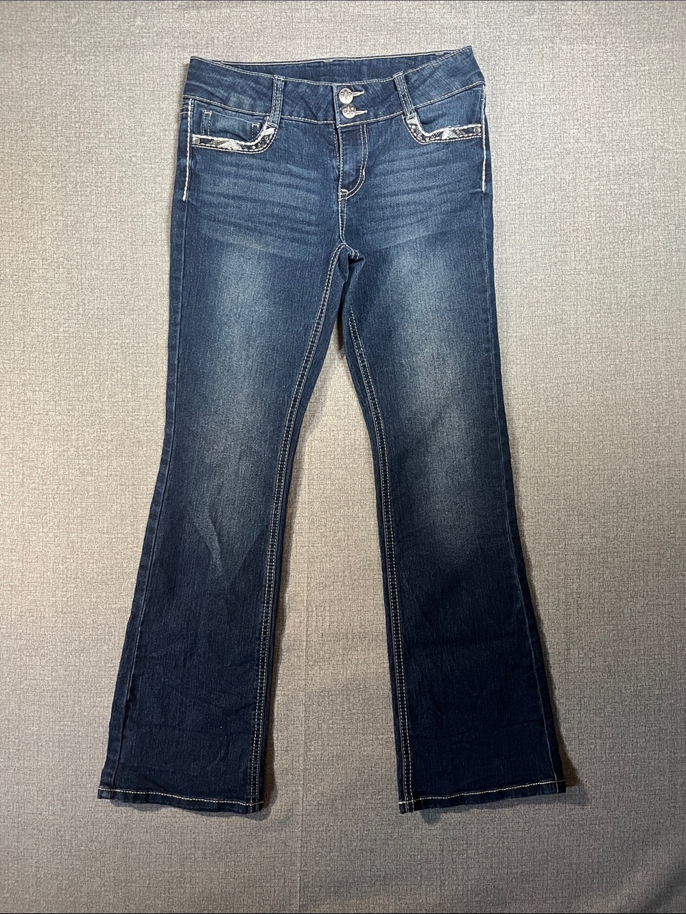 Faded Glory Women's Dark Blue Flare Jeans w/ Designer pockets, Juniors size 12